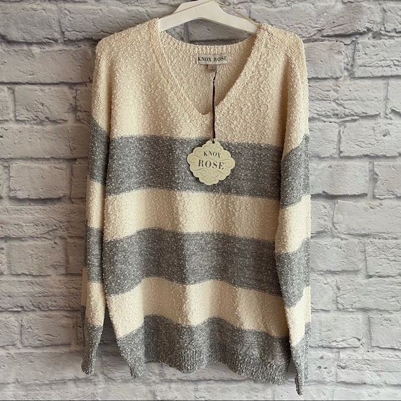 Knox Rose | Sweaters | New Knox Rose Grey Stripe Sweater V Neck Small |  Poshmark